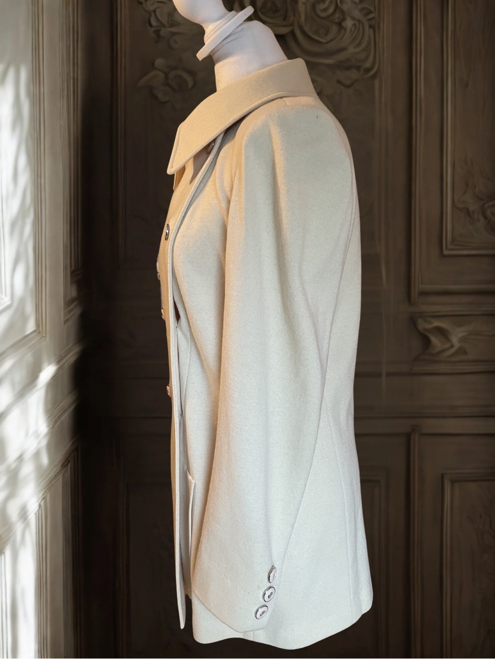 Vintage BLEYLE Women's 100% Wool Double Breasted Car Coat Jacket Cream Size 10 - Picture 4 of 14